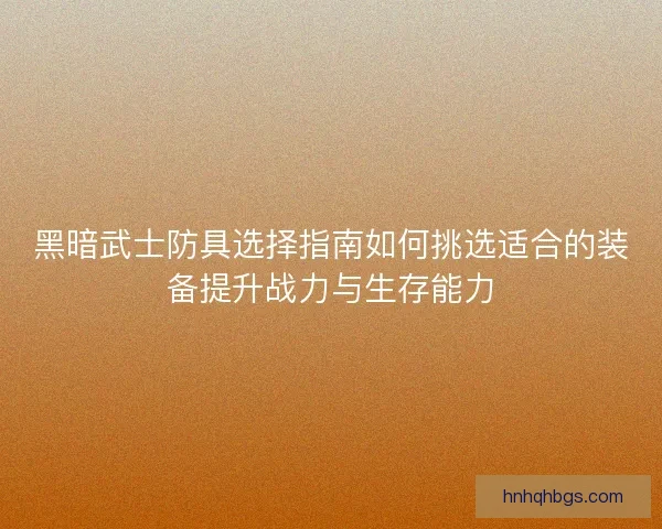 黑暗武士防具选择指南如何挑选适合的装备提升战力与生存能力